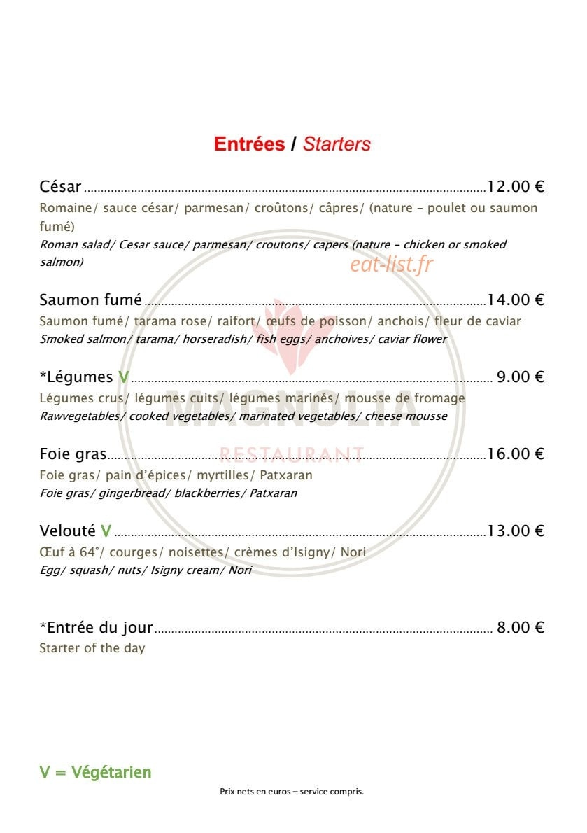 Le Magnolia — carte page 1