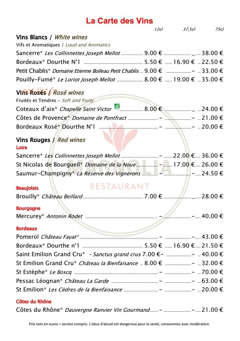 Le Magnolia — carte page 8