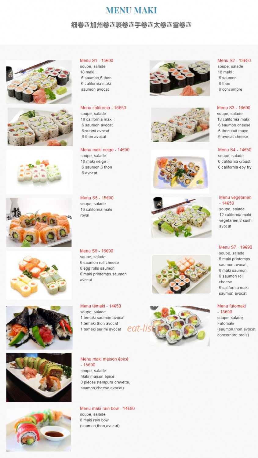 Carte et menu de Sushi jouy à Jouy en Josas — Le menu maki