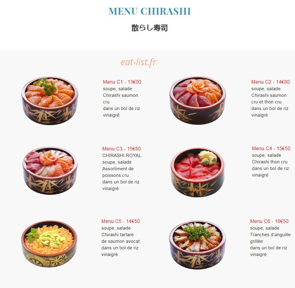 Carte et menu de Sushi jouy à Jouy en Josas — Le menu chirashi