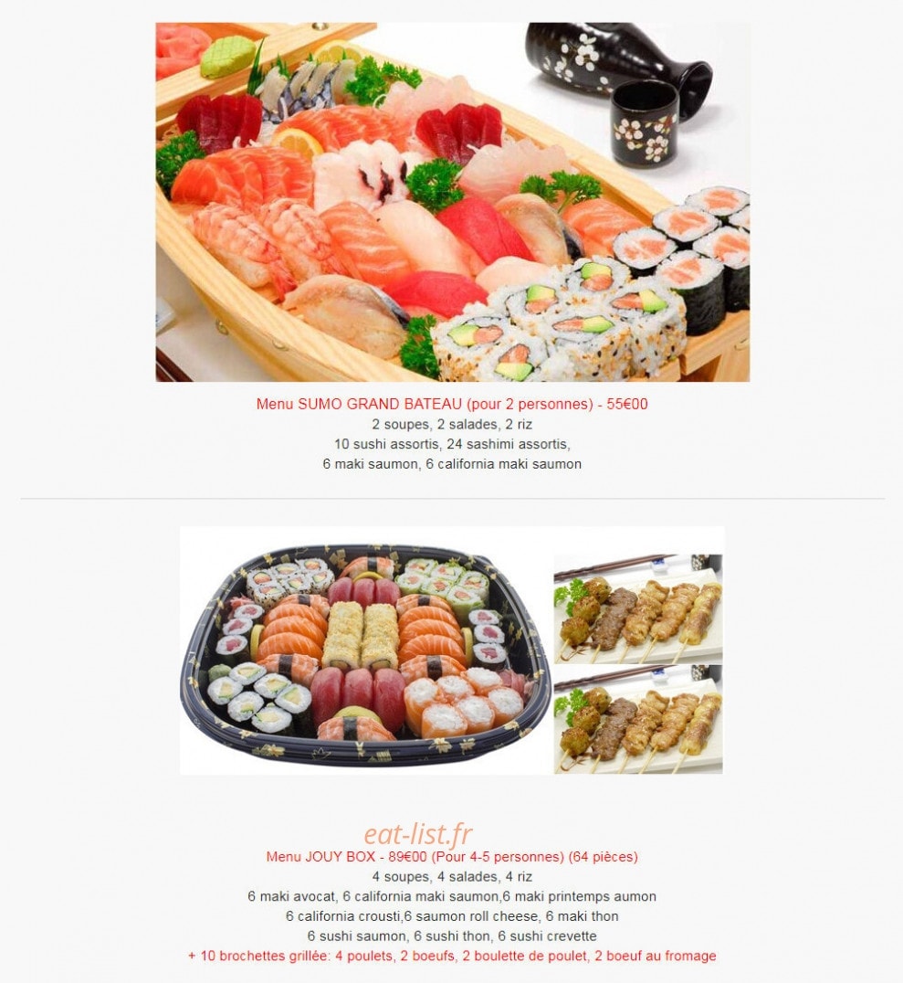 Carte et menu de Sushi jouy à Jouy en Josas — Le menu bateaux suite