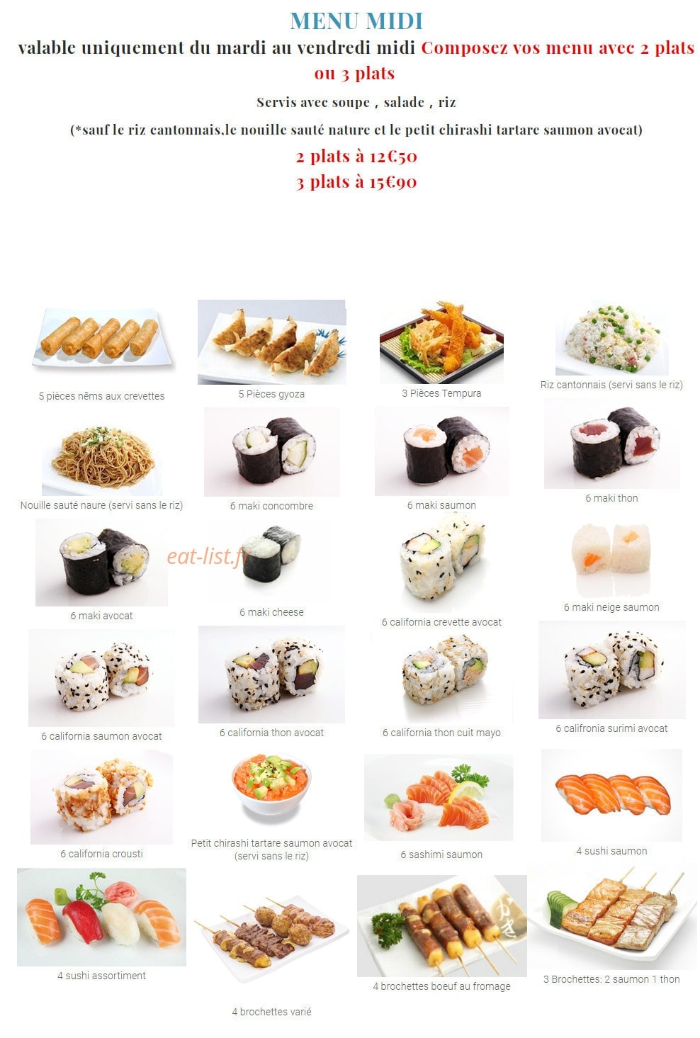 Carte et menu de Sushi jouy à Jouy en Josas — Le menu midi