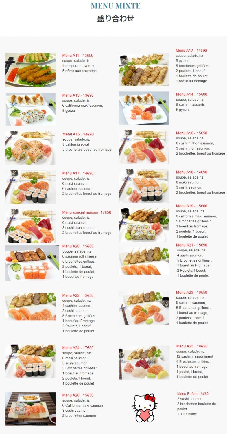 Carte et menu de Sushi jouy à Jouy en Josas — Le menu mixte