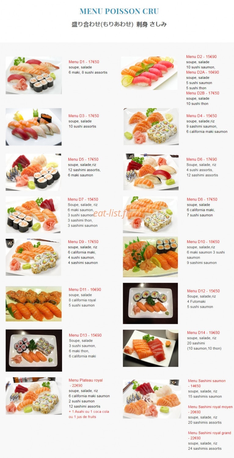 Carte et menu de Sushi jouy à Jouy en Josas — Le menu poissons cru