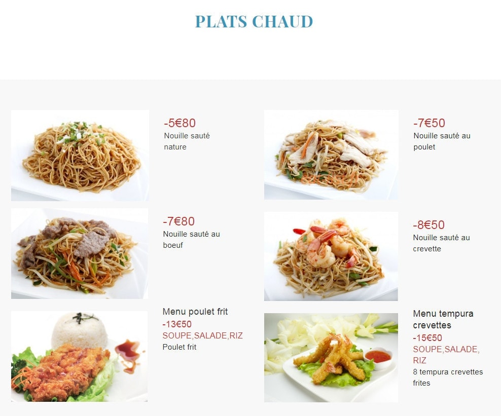 Carte et menu de Sushi jouy à Jouy en Josas — Les plats chauds