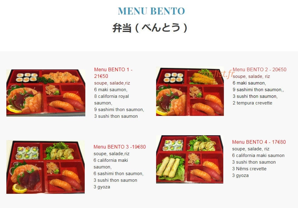 Carte et menu de Sushi jouy à Jouy en Josas — Le menu bento