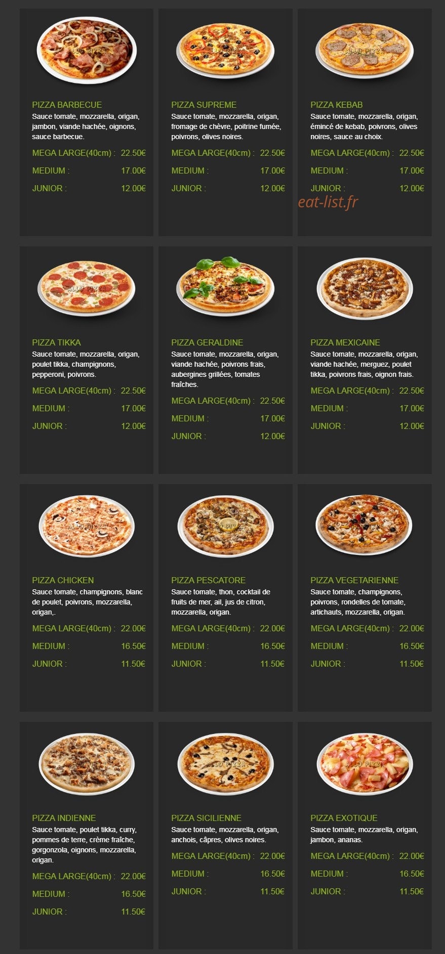 AlloPizza — carte page 2