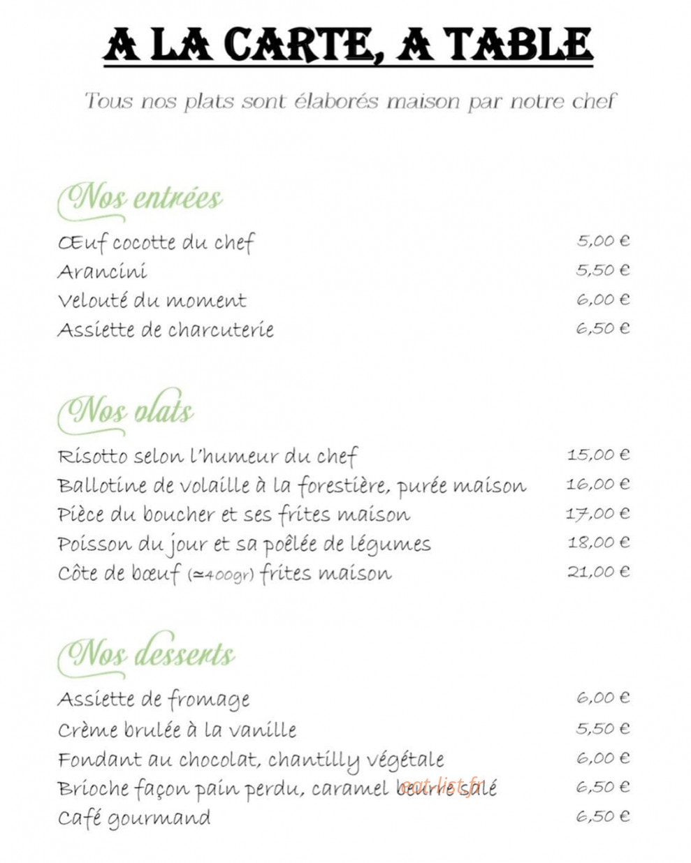 La Brasserie Montesson — carte page 1