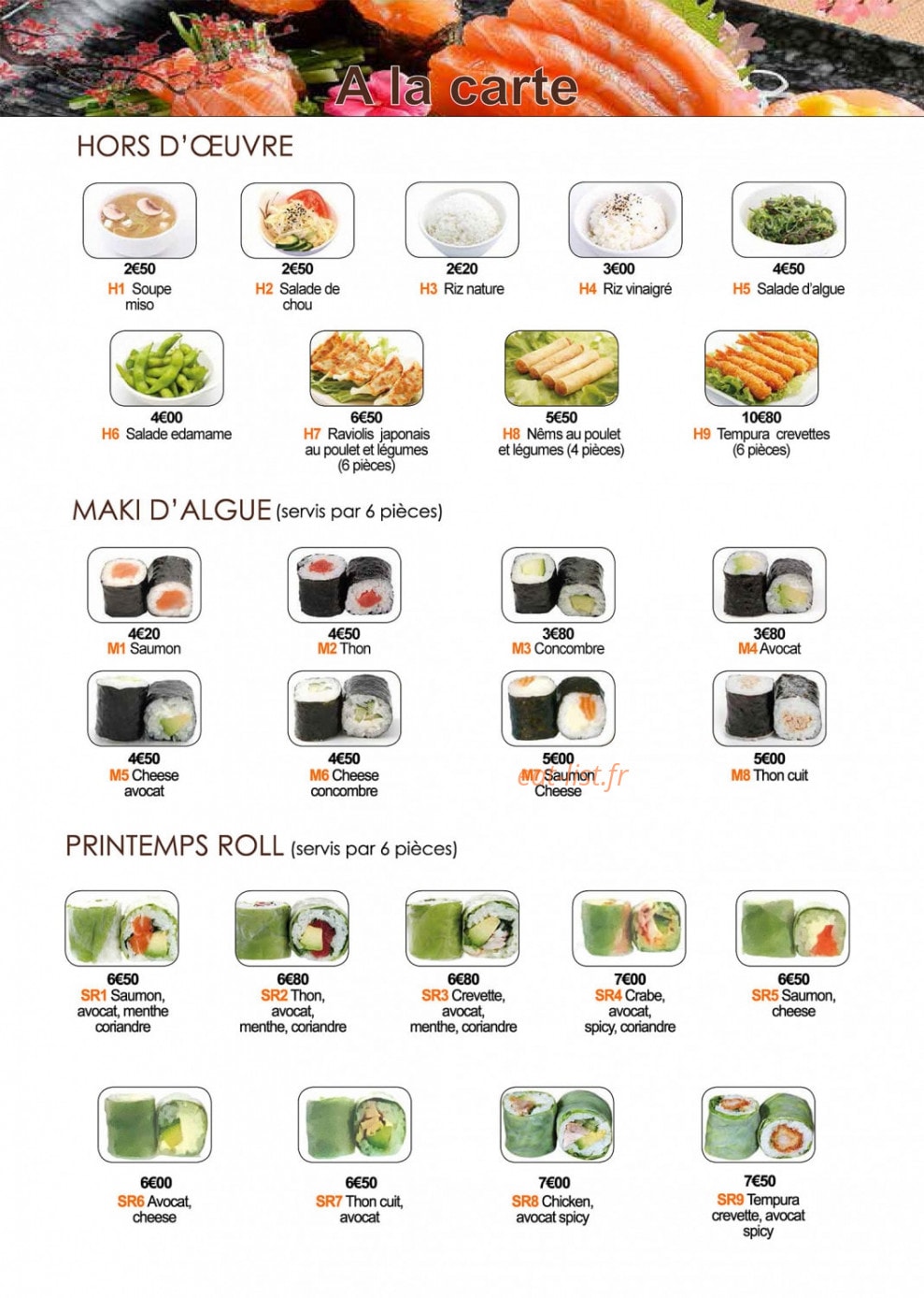 Mont Sushi — carte page 1