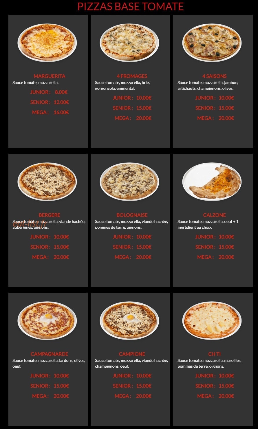 Pizza à L'ancienne — carte page 1