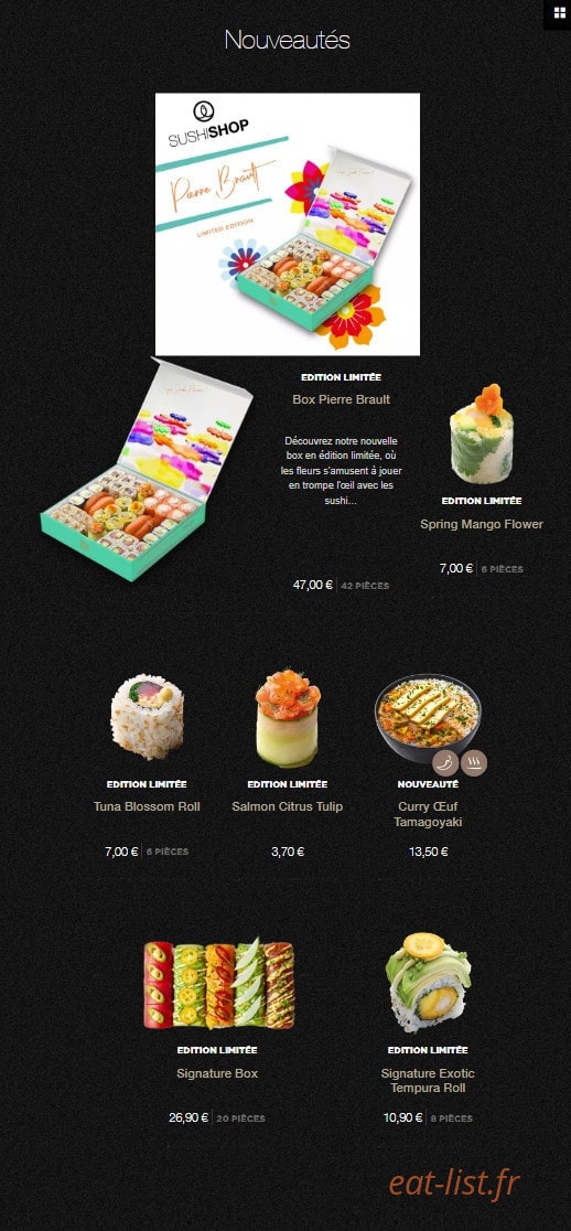 Sushi Shop — carte page 1