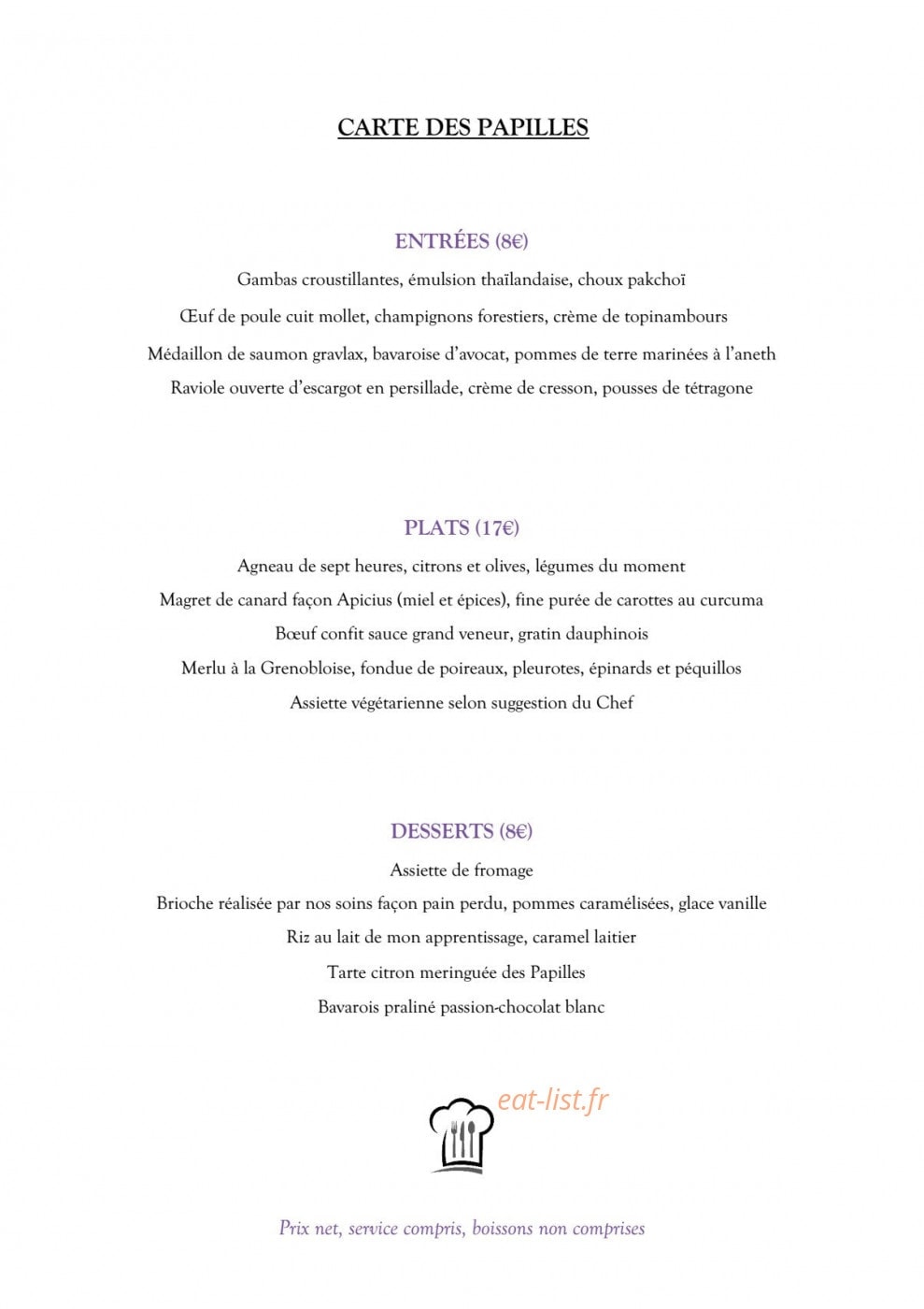 Les Papilles — carte page 1