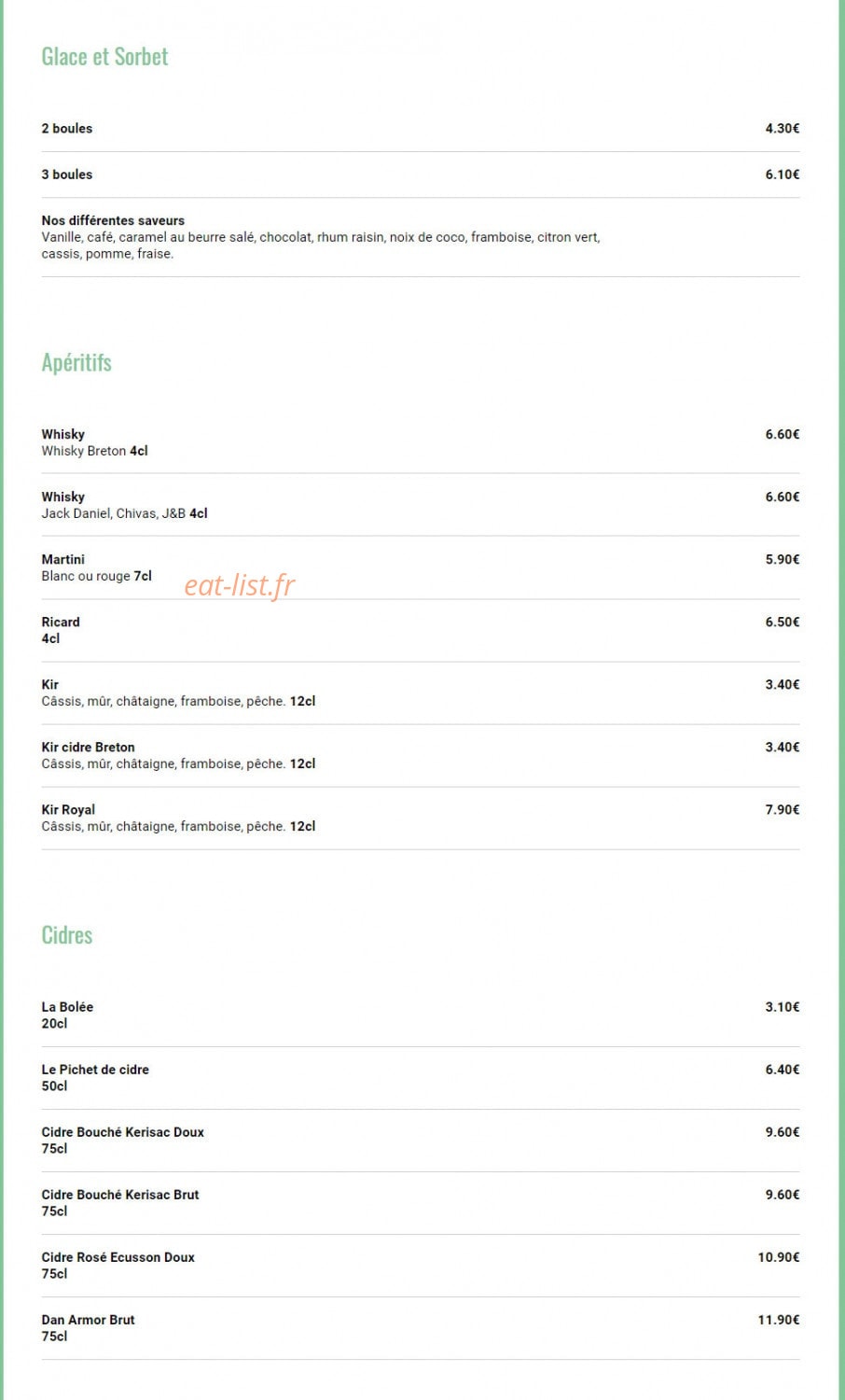 Crêperie La Plage Bretonne — carte page 6
