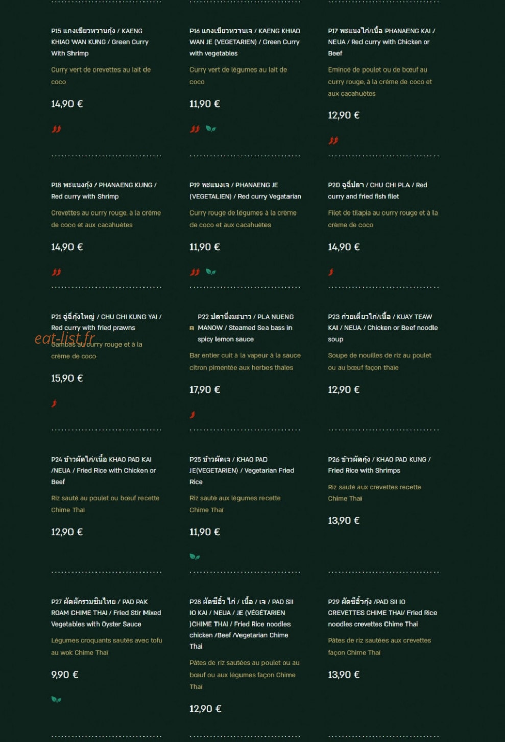 Chime Thaï — carte page 4