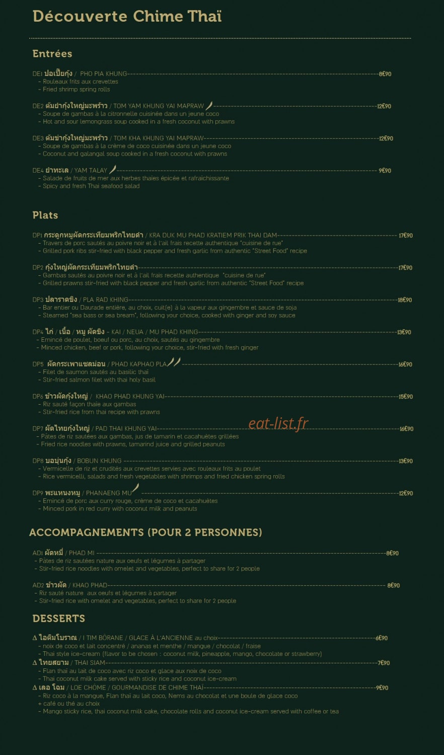 Chime Thaï — carte page 7