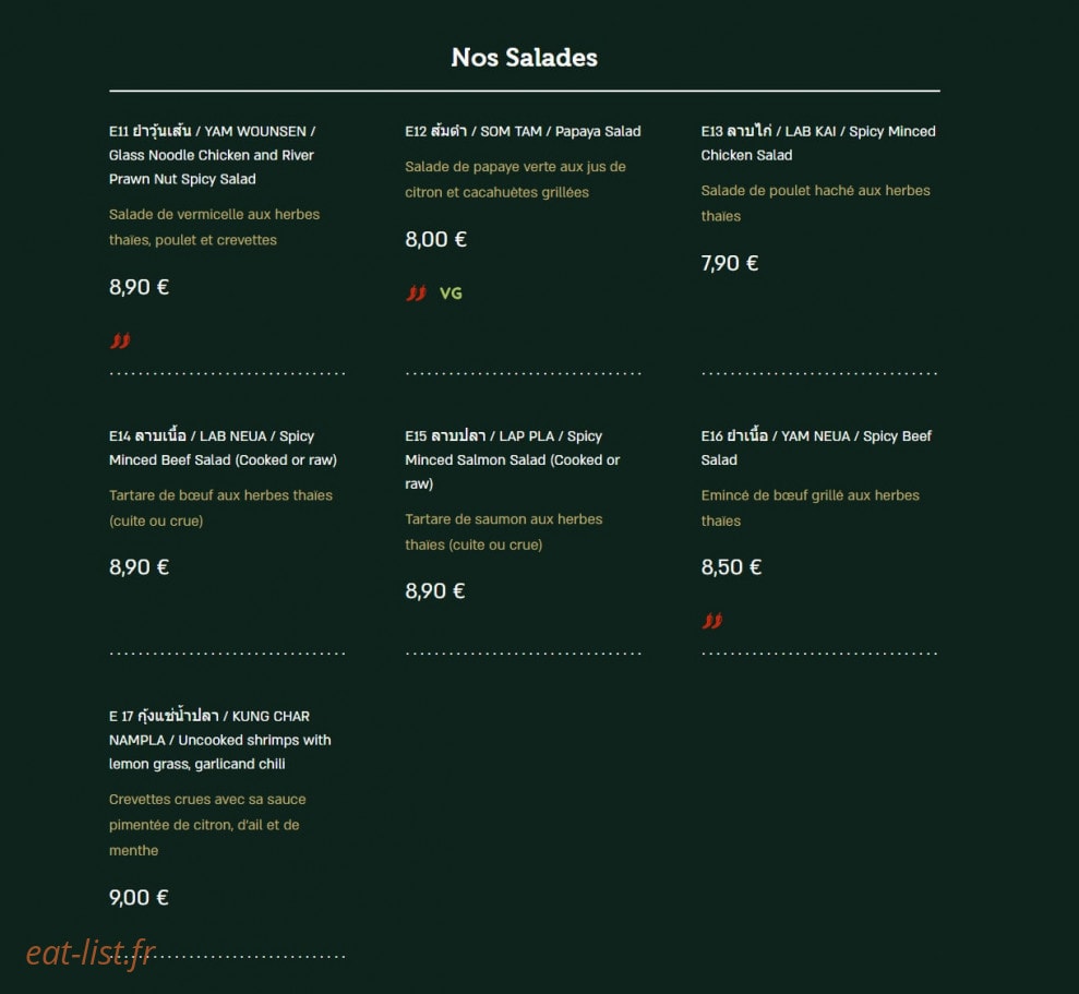 Chime Thaï — carte page 2