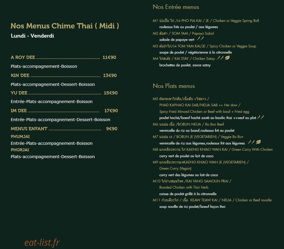 Chime Thaï à Chatou menu et photos