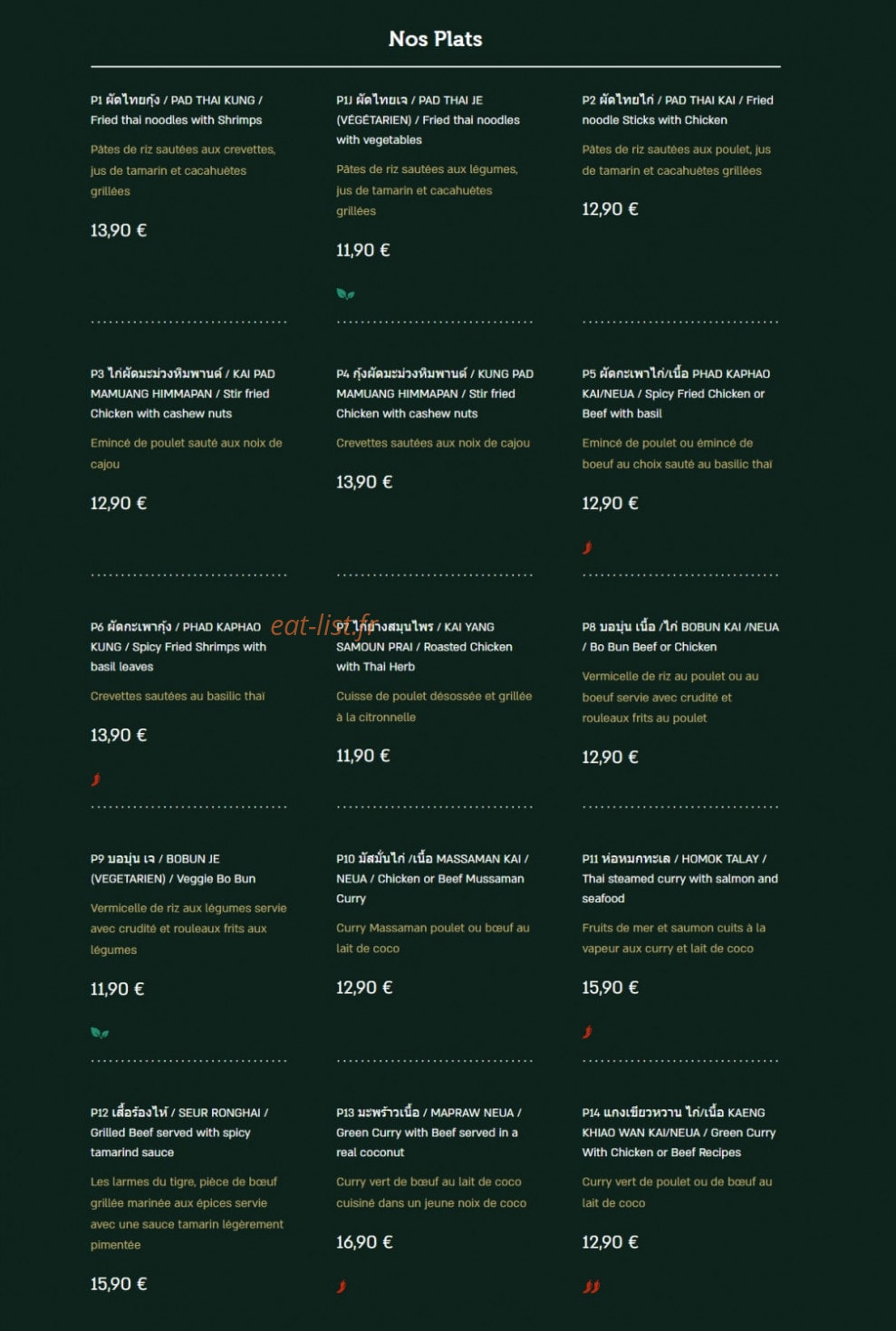 Chime Thaï — carte page 3