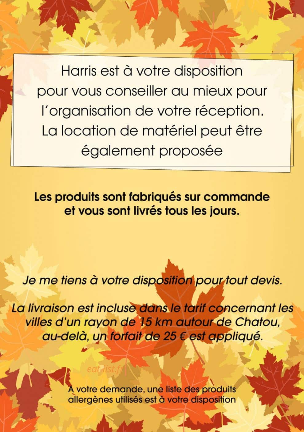 Harris Traiteur — carte page 3