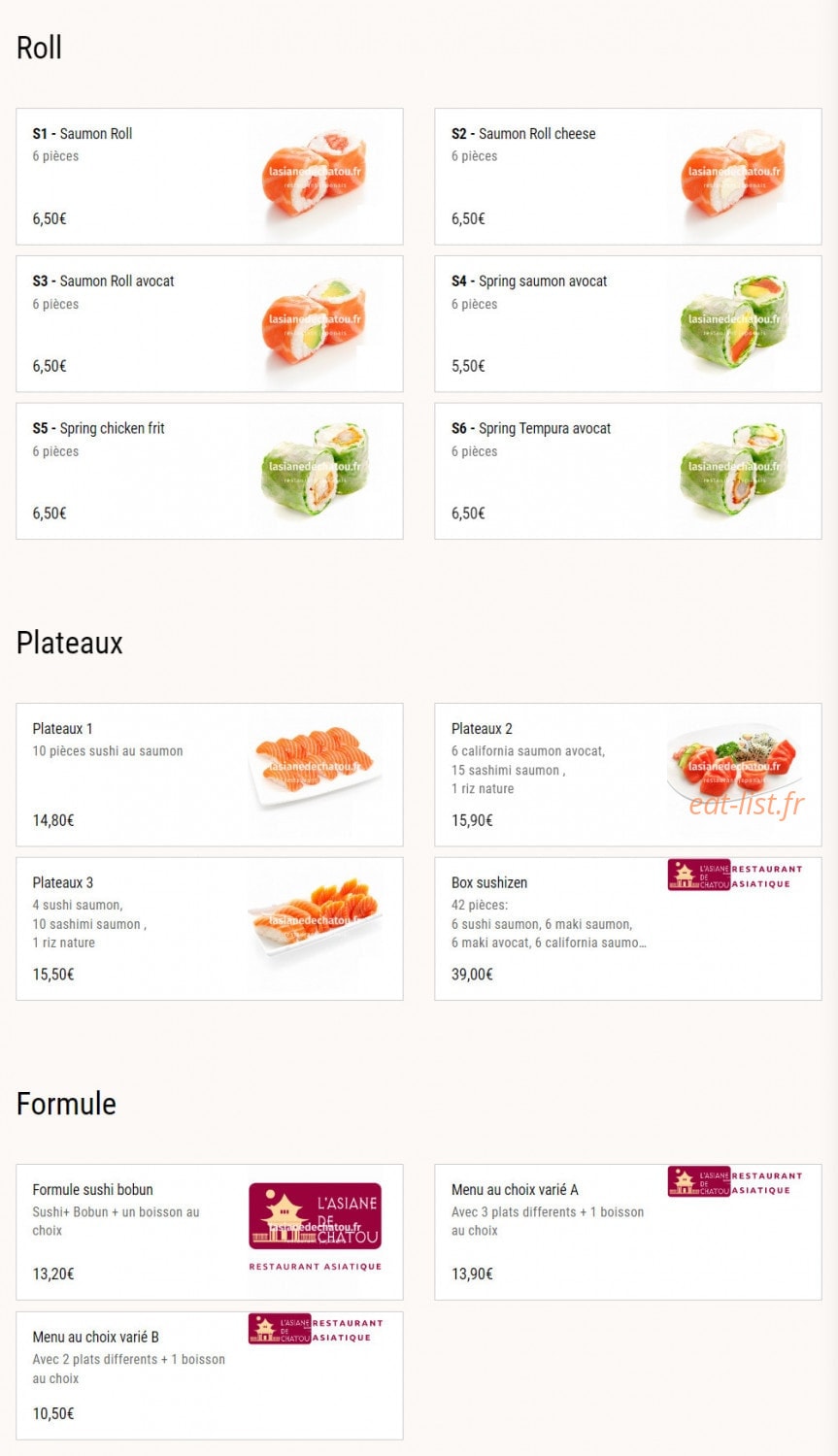 L'Asiane de Chatou — carte page 3