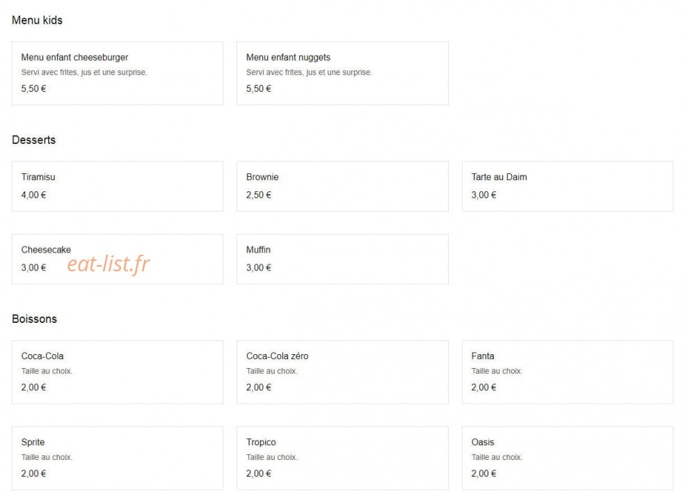 Miam's Food — carte page 1