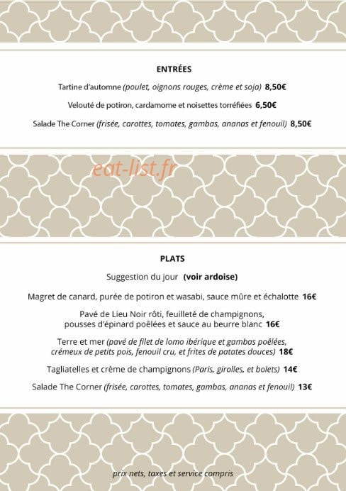 The Corner — carte page 2