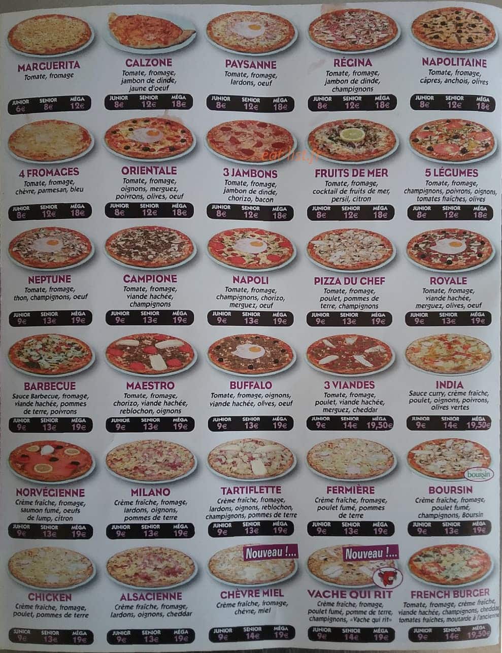Carte et menu de Di Napoli Pizza à Aubergenville — Les pizzas