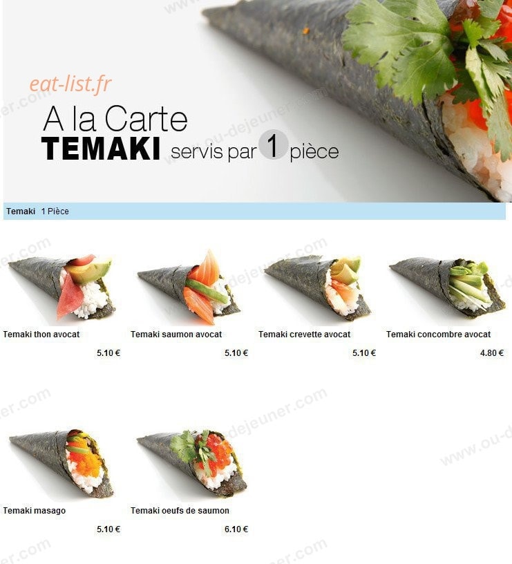 Carte et menu de To sushi à Aubergenville — Les temakis