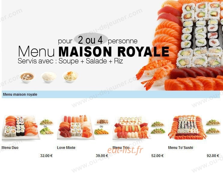 Carte et menu de To sushi à Aubergenville — Le menu maison royale