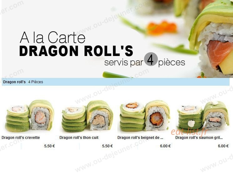 Carte et menu de To sushi à Aubergenville — Les dragon roll's