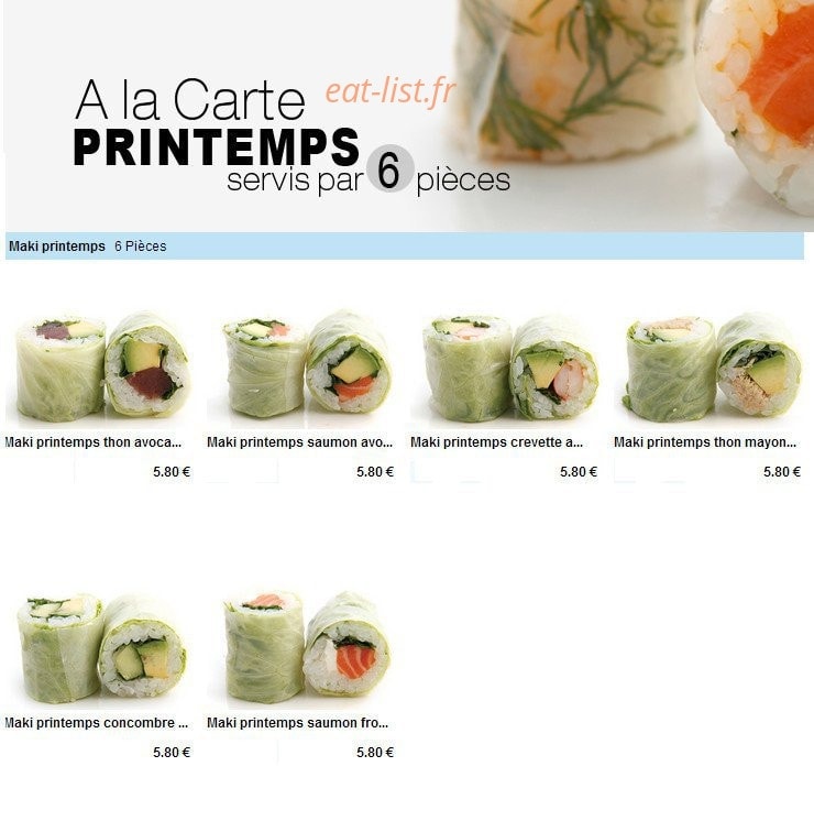 Carte et menu de To sushi à Aubergenville — Les makis printemps