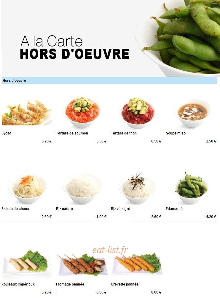 Carte et menu de To sushi à Aubergenville — Les hors d'oeuvre