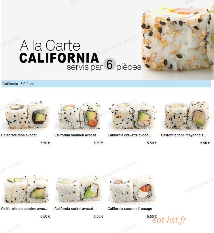 Carte et menu de To sushi à Aubergenville — Les california