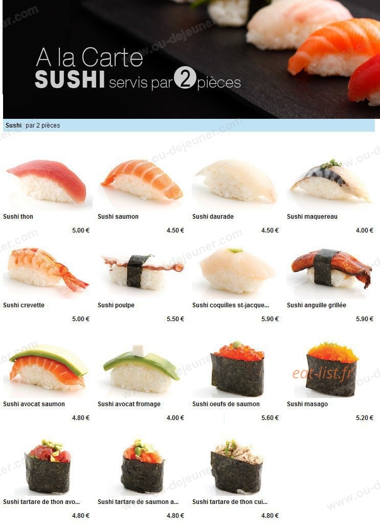 Carte et menu de To sushi à Aubergenville — Les sushis
