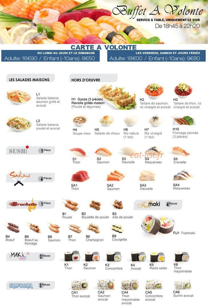 Carte et menu de To sushi à Aubergenville — Les buffets à volonté