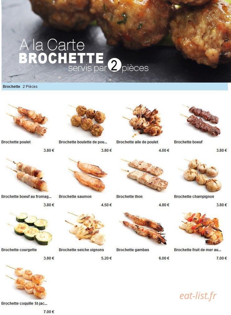 Carte et menu de To sushi à Aubergenville — Les brochettes