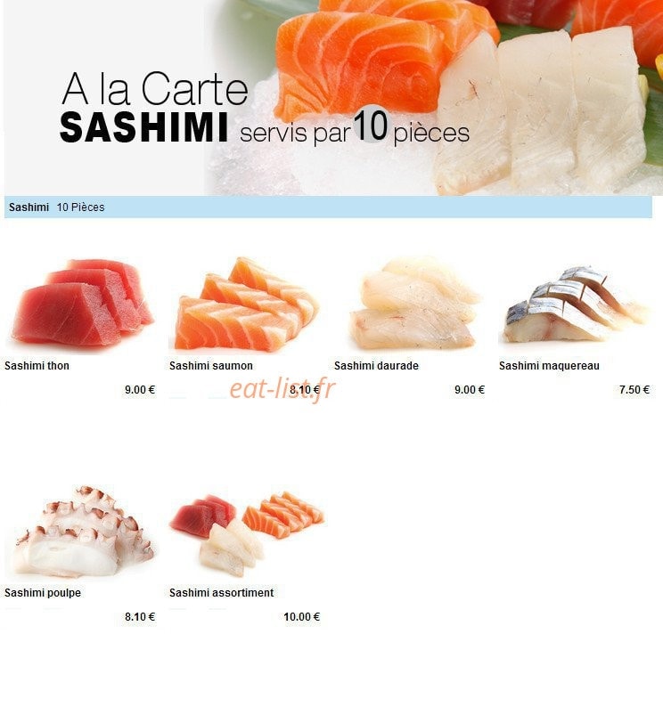 Carte et menu de To sushi à Aubergenville — Les sashimis