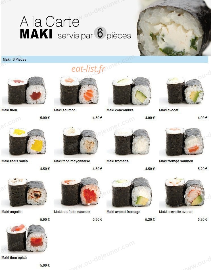 Carte et menu de To sushi à Aubergenville — Les makis
