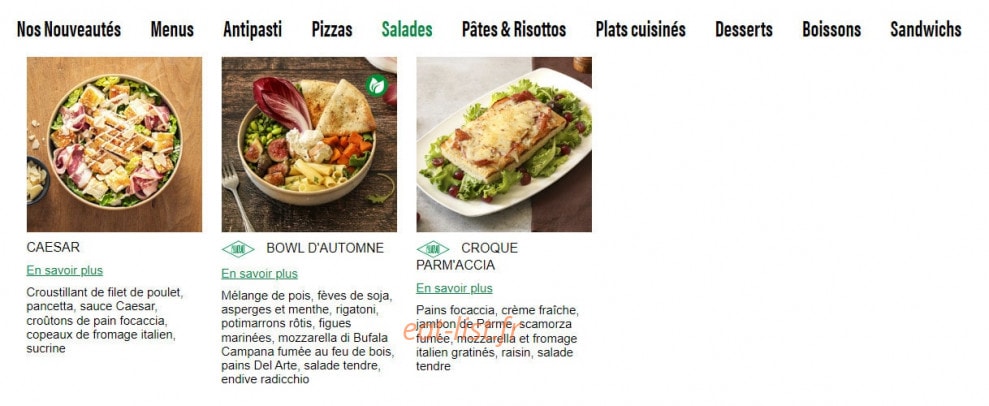 Carte et menu de Ristorante Del Arte à Flins sur Seine — Les salades