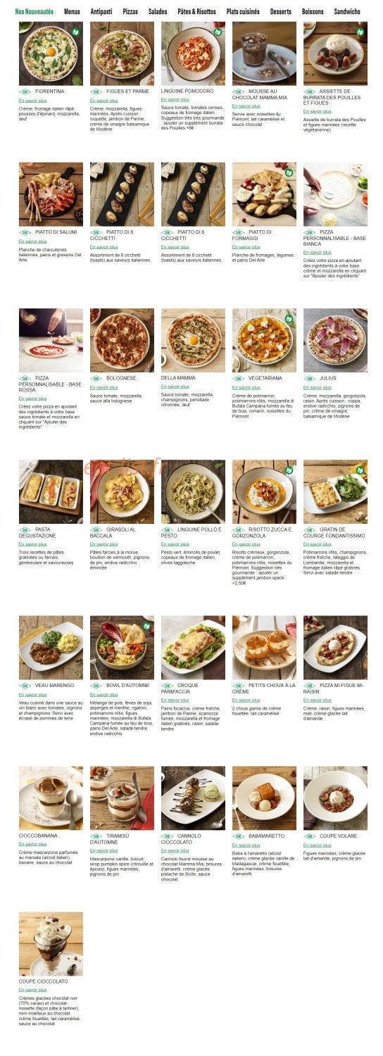 Carte et menu de Ristorante Del Arte à Flins sur Seine — Les nouveautés