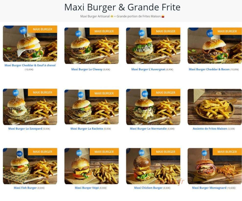 Carte et menu de Burger Breton Carrières-sur-Seine à Carrieres sur Seine — Maxi Burger et Grande Frite