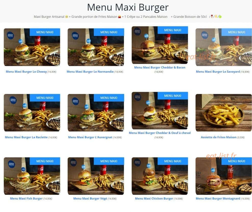Carte et menu de Burger Breton Carrières-sur-Seine à Carrieres sur Seine — Menu Maxi Burger