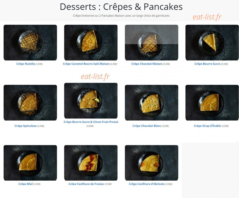 Carte et menu de Burger Breton Carrières-sur-Seine à Carrieres sur Seine — Déserts : Crêpes et Pancakes
