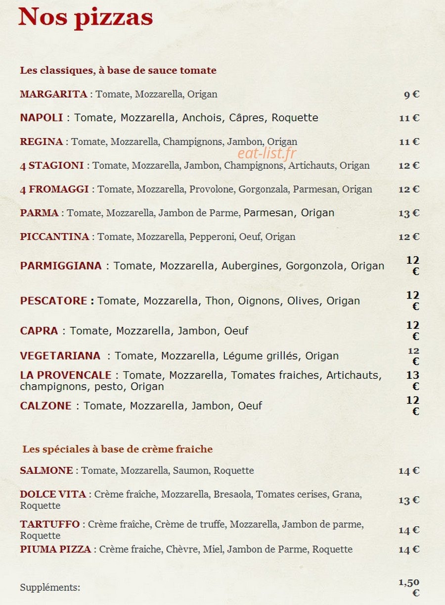 Piuma Pizza — carte page 2