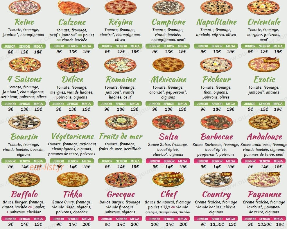 Délice Pizza — carte page 1