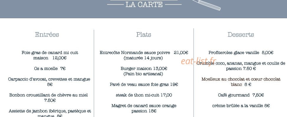 Bistro de Chavenay — carte page 1