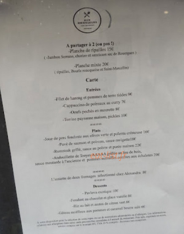 Aux Ripailleurs — carte page 1