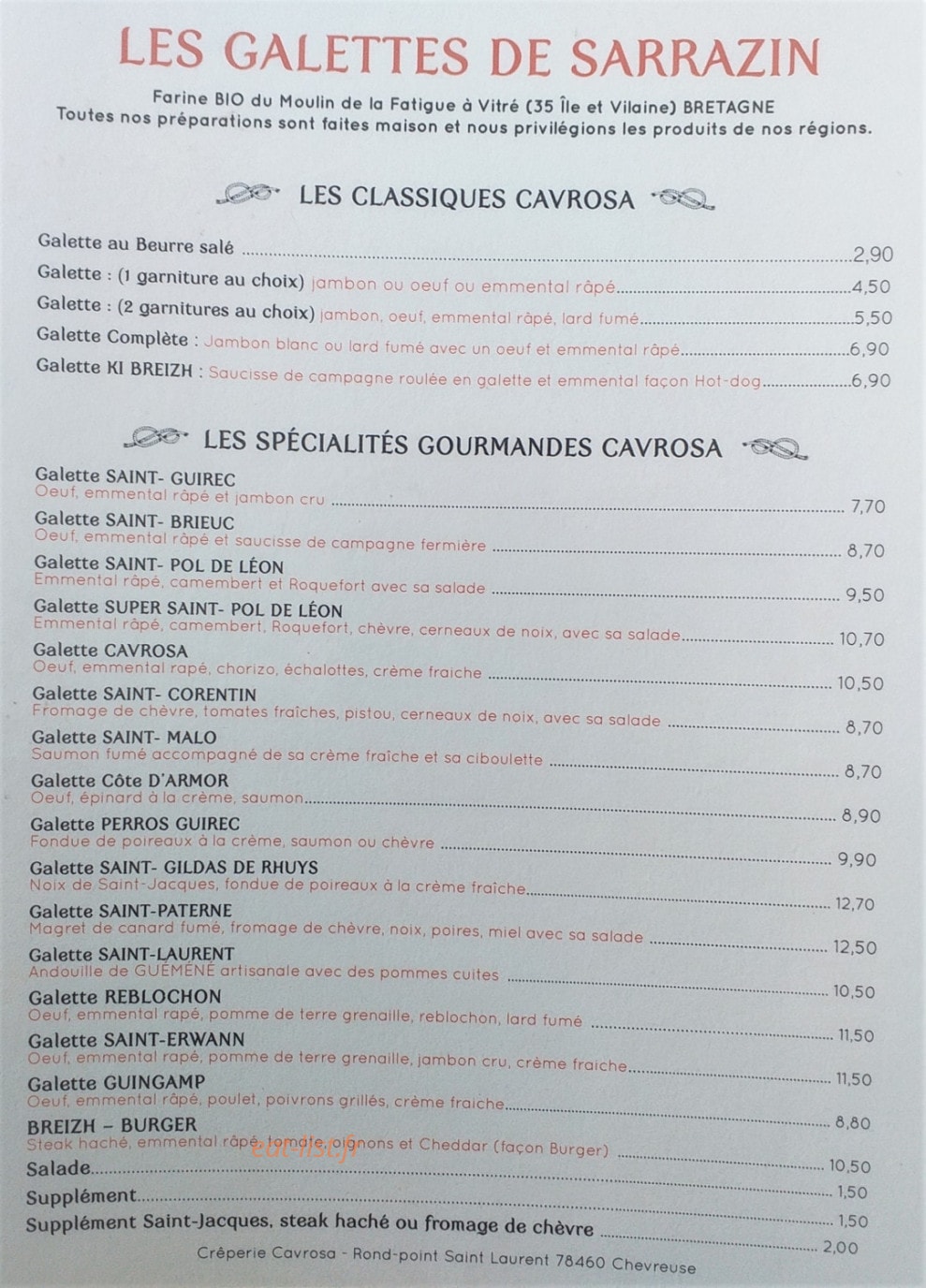 Creperie Cavrosa — carte page 1