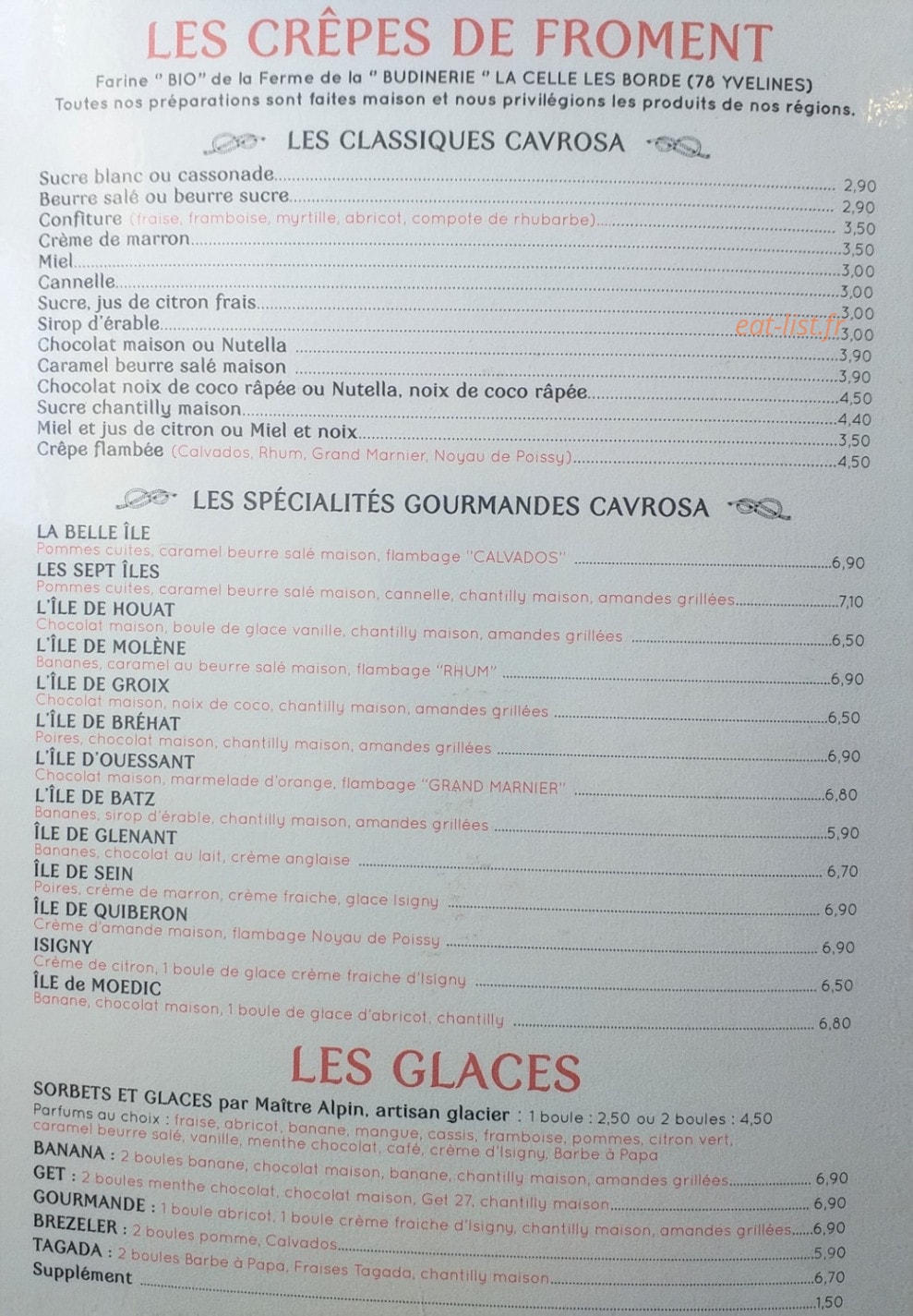 Creperie Cavrosa — carte page 2