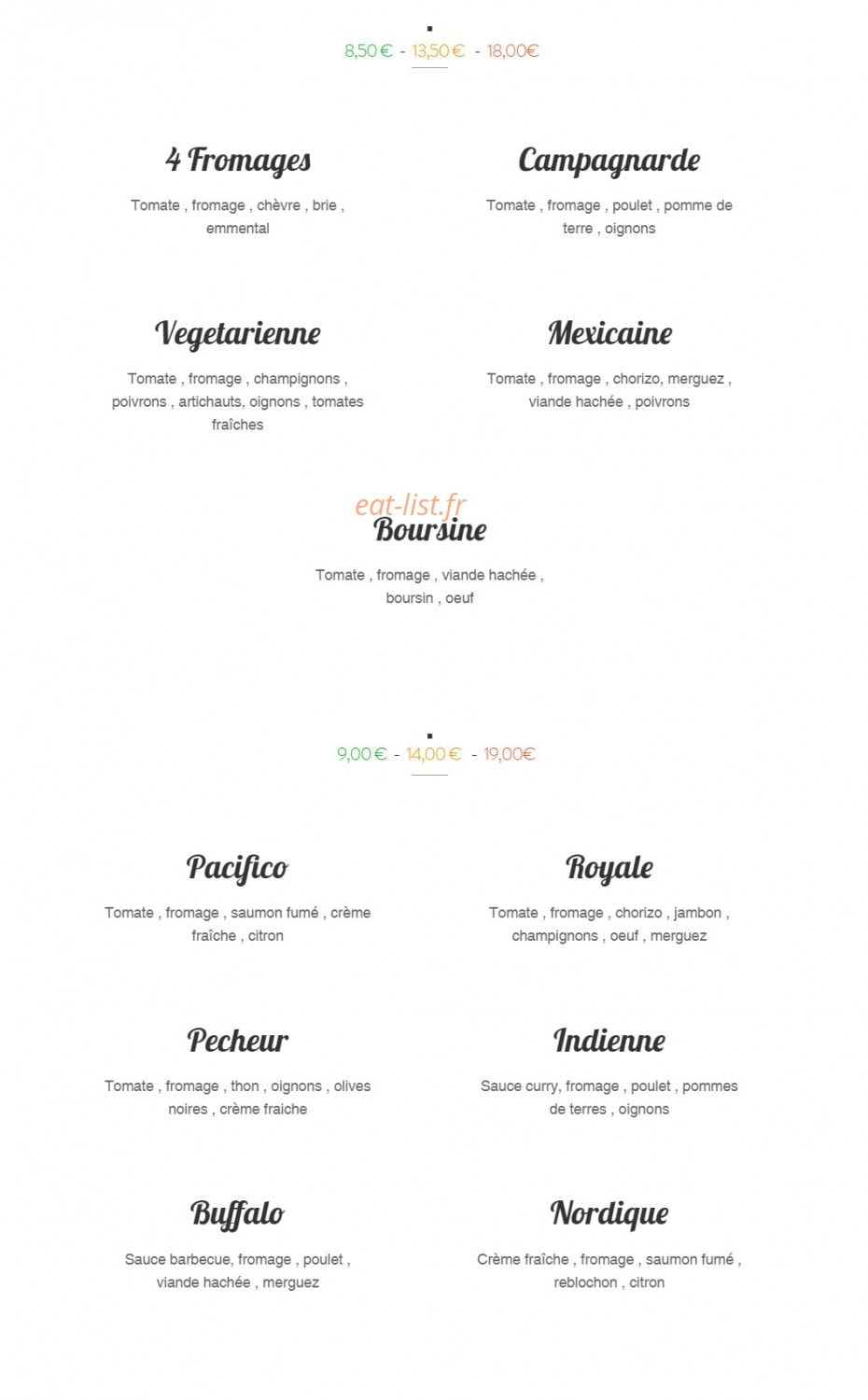 La Casa Del Pizza — carte page 2